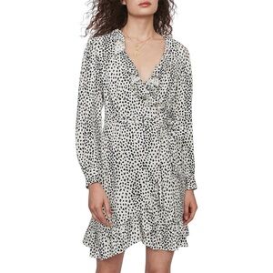 Maje Rosana Ruffled Animal-Print Wrap Dress Cream & Black Sz S NWT